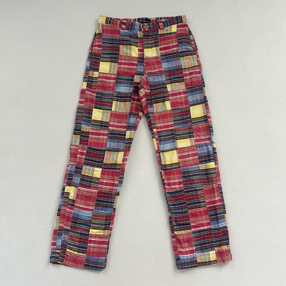 Polo Ralph Lauren Boy Multicolor Plaid Cotton Patchwork Madras Pants Youth 14